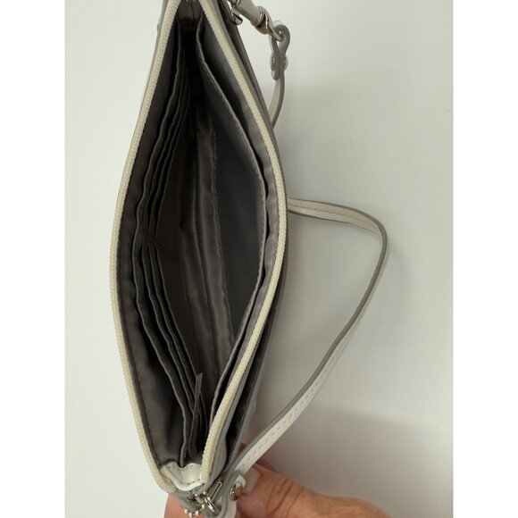 Coach Signature Ivory Taupe Coated Canvas Wristlet Gray Satin Lining Classic - Picture 8 of 15